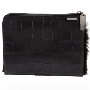 Thomas Wylde Black Crocodile Embossed & Mink Clutch